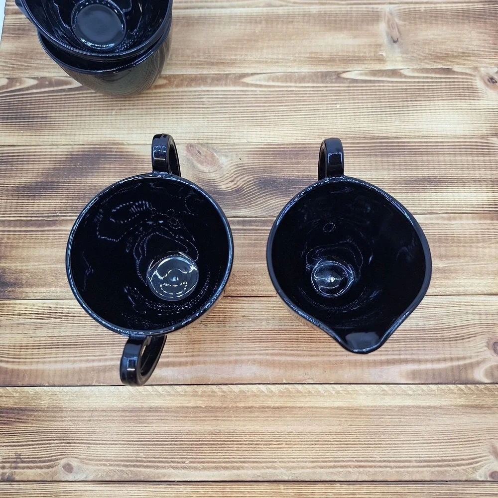 Vintage Black Amethyst Open Sugar And Creamer Set W/‎ 2 Cups 4pc Lot